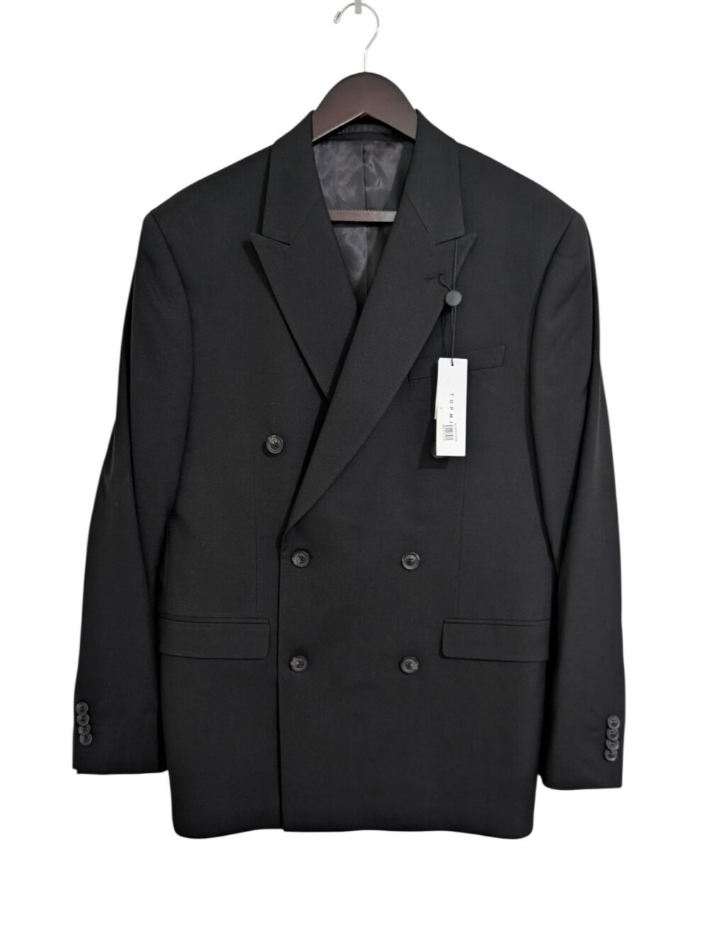 Topman Mens Black Double Breasted Blazer Jacket NWT Size 40R Peak Lapel